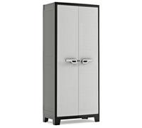 Keter Armoire Haute Titan - Armoire de Rangement en Résine - Étagères Modulables, Pieds Réglables, Charnières Métalliques - Cuisine, Garage, Atelier, Placard - 80 x 44 x 182cm - Noir/Gris