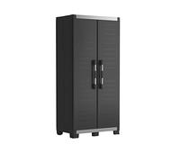 Keter Armoire Haute XL Garage - Armoire en Résine Multifonctions - Étagères et Pieds Ajustables, Poignée Soft Touch - Charnières Metallique - Cuisine, Garage, Atelier - 89 x 54 x 188 cm - Noir