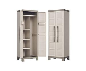 Keter Armoire Utilitaire Excellence - Armoire de Rangement en Résine Multifonctions - Étagères Modulables, Pieds Surélevés - Cuisine, Garage, Atelier, Placard - 68 x 39 x 182 cm - Sable/Terre