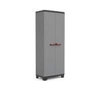 KETER Armoire Utilitaire STILO - Armoire de Rangement en Résine Multifonctions - Étagères et Pieds Ajustables, Poignée Soft Touch - Cuisine, Garage, Atelier - 68 x 39 x 173 cm - Gris/Noir/Rouge