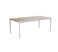 Keter Avon - Table de Salle à Manger rectangulaire extérieure, Jardin, terrasse, 200 x 95 x 75 cm, capacité 8 Personnes, résine, Plateau Finition Imitation Bois, Cadre Blanc