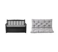 KETER Banc Coffre extérieur Eden Bench - 265 litres & Ambientehome 90266 Coussin de Banquette 2 Places et Coussin de Dossier Housse de Banc Hanko, Gris Clair, env. 120 x 98 x 8 cm