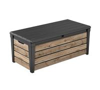 Keter Brightwood Coffre de jardin, 454 l, aspect pin aspect bois, couvercle avec vérins à gaz, charge jusqu'à 300 kg, résistant aux intempéries, imperméable, résistant aux UV