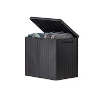 Keter City Boîte de terrasse en résine pour meubles de terrasse, accessoires de piscine et rangement pour jouets d'extérieur, gris foncé 100 l