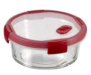 Keter CURVER Smart COOK - Récipient avec base en Verre 1,2L Rond - Boîte Etanche et Hermétique - Pour Cuisiner au Four ou Conserver au réfrigérateur - 19,8 x 19,8 x 8,1 cm - Rouge