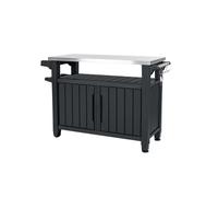 Keter Desserte exterieure Unity XL, armoire de rangement en résine verrouillable, texture bois, Graphite - 207L - 134x51.7x89.6 cm