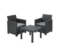 Keter Emma Balcony Set de Meubles de Jardin en rotin avec 2 fauteuils et Table Basse, Graphite
