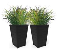 Keter Lot de 2 Grands Pots de Fleurs Modernes en résine pour extérieur 56 cm de Haut, Pots de Fleurs Coniques Aspect Bois pour Plantes d'extérieur et décoration de Porche, Graphite