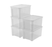 Keter Lot de 5 boîtes de rangement en plastique avec couvercle en T Box L, transparentes, idéales pour vêtements et comme rangement, adaptées pour armoires et garages, 47 L, 55 x 39 x 28 cm