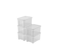 Keter Lot de 5 boîtes en plastique avec couvercle en T Box XS, transparentes, idéales pour vêtements, chaussures et comme rangement, adaptées aux armoires et garages, 14 L, 38 x 26 x 19 cm