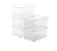 Keter Lot de 5 boîtes en plastique avec couvercle R Box L, transparentes, équipées de roues, idéales pour vêtements et comme rangement, adaptées pour armoires et garages, 45 L, 56,5 x 38 x 26 cm