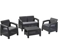 Keter Lounge Set Corfu pour 4 personnes, canapé 2 places et 2 fauteuils avec table, résistant aux intempéries, gris