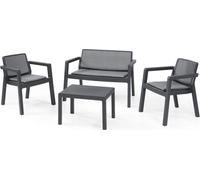 Keter Lounge Set Emily 7 pièces, 2 fauteuils + 2 canapés + 1 table + 3 coussins, graphite