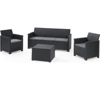 Keter Lounge Set Emma 9 pièces - graphite , 2 fauteuils + canapé 3 places + 1 table avec fonction coffre + 5 coussins d'assise