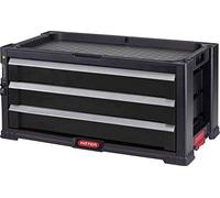 Keter Module Servante 3 tiroirs Extensibles- Servante d'Atelier pour Petits et Grands Outils - roulettes Pivotantes Amovibles avec Freins - Verrouillage Centralisé - 56,2 x 28,9 x 26,2 cm - Noir