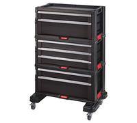 Keter Module Servante 7 Tiroirs - Servante d'Atelier pour Petits et Grands Outils - roulettes Pivotantes Amovibles avec Freins, 3 Caissons Amovibles - Verrouillage - 59,9 x 37,8 x 74.2 cm - Noir