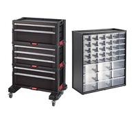 Keter Module Servante 7 Tiroirs - Servante d'Atelier pour Petits et Grands Outils & Stanley 1-93-981 Organiseur 39 Compartiments - Ossature en Polypropylène - Superposition Ou Fixation Murale