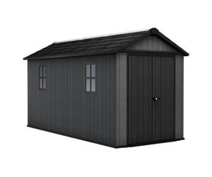 Keter Newton 7515 Abri de jardin - 476 x 230 x 246 cm, gris, Evotech™, plastique, aspect bois, 2 fenêtres, lucarne, verrouillable