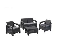Keter Ensemble de jardin Corfu 4 places avec table basse résistant aux intempéries Graphite/Gris