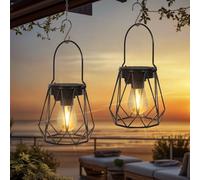Ketom 2 Pièces Lanterne Solaire Exterieur Jardin, Lanterne Énergie Solaire, IP65 Étanche Lampes Solaires en Métal, Suspendre/Poser, pour Balcon Patio Terrasse Pelouse Camping, Octogone