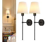 Ketom Lot de 2 Applique Murale Intérieure Rechargeable, RGB Dimmable, Noir | Lampe Murale Sans Fil avec Ampoule Rechargeable et Télécommande, Applique Sans Fil Vintage avec Abat-jour en Tissu Blanc