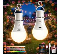 Ketom Lot de 2 RGB Ampoule Rechargeable avec Telecommande, Ampoule Sans Fil | Ampoule Sans Electricite avec Minuterie, 3 Températures de Couleur, Touch Control, Ampoule E27 Led Dimmable