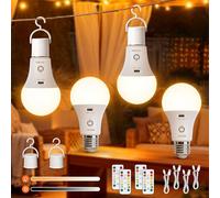 Ketom Lot de 4 E27 Ampoules Rechargeables Avec Télécommande, Touch Control | Ampoule Sans Fil E27, 3 Températures de Couleur, 7W Dimmable, Touch Control, Ampoule LED Rechargeable USB Avec Minuterie