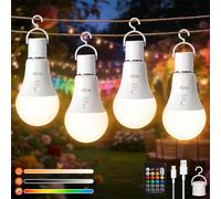 Ketom RGB Ampoule Rechargeable avec Telecommande, 7W Dimmable, Lot de 4 | Ampoule LED E27, avec Minuterie, 3 Températures de Couleur, Ampoule Sans Fil, Contrôle des Boutons, Lampe de Secours