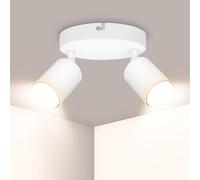 Ketom Spot Plafond Blanc, Plafonnier LED 2 Spots Orientables, Sans Ampoules | Plafonnier Spot GU10, Ronde Éclairage de Plafond, Moderne Applique Plafond Interieur LED pour Cuisine, Chambre, Salon