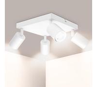 Ketom Spot Plafond GU10, Plafonnier 4 Spots Blanc, Sans Ampoules | Plafonnier Spot Orientable, Éclairage de Plafond LED Carré, Moderne Applique Plafond Interieur LED pour Cuisine, Salon
