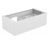 KEUCO EDITION 11 Meuble sous-lavabo pour lavabos à encastrer, 1 tiroir frontal, avec éclairage LED, 1400x350x535mm, 31261270100, Corps/Avant: Laque blanche satinée / verre blanc satiné