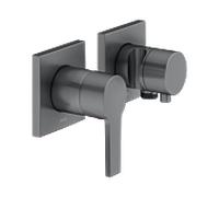 Keuco Edition 11 mitigeur de douche 51151131222 chrome noir brossé, 2 Verbraucher , avec coude de raccordement mural et support de douche
