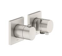 KEUCO EDITION 11 Set de robinetterie thermostatique encastrée pour 2 consommateurs avec raccord de flexible et support de douche, 51153051222, Couleur: nickel brossé