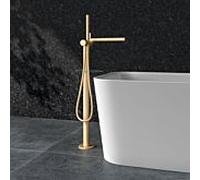 KEUCO Edition 400 mitigeur de bain 51527250100 sur pied, avec flexible de douche et douchette, laiton brossé