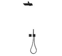 Keuco IXMO Ensemble de douche 8 59653370802 carré, mitigeur thermostatique avec support de douche et douche de tête, noir mat
