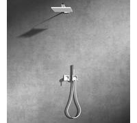 Keuco IXMO Ensemble de douche 4 59651010402 carré, mitigeur monocommande avec support de douche et douche de tête, chromé