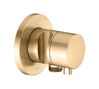 KEUCO IXMO robinet d'arrêt encastré, 1 consommateur avec raccord de flexible et support de douche avec poignée Comfort, rosace ronde, 59541251201, Couleur: Laiton brossé