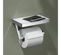 KEUCO Porte-papier Reva 12873019000 – chromé, étagère en verre, orientable, ouvert 100/120 mm