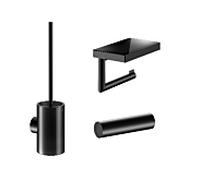 Keuco Reva WC Accessoires Set 3 in 1, schwarz matt, WC-Bürste, Toilettenpapierhalter mit Ablage, Reserverollenhalter