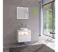Keuco Stageline - Meuble sous lavabo, 65x55x49 cm, avec découpe pour lavabo, avec éclairage et USB, blanc 32853300100