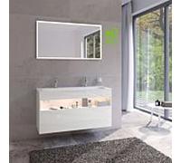 KEUCO STAGELINE Meuble sous-lavabo, 1 tiroir frontal, 1200x625x490mm, avec éclairage LED, 32882300100, Corps/Avant: Blanc décor mat / Blanc verre