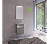 KEUCO STAGELINE Meuble sous-lavabo, 1 porte, charnières à droite, 460x625x380mm, avec éclairage LED, 32822290102, Corps/Avant: Laque Inox satinée / Verre Inox satiné