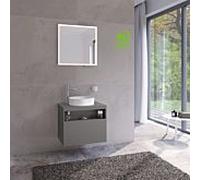 Keuco Stageline meuble sous vasque 32854290000 65 x 55 x 49 cm, Inox laqué mat satiné, Inox verre satiné, sans électronique, avec trou pour robinet