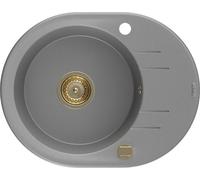 Kevin granite évier 1 avec égouttoir 586x458 mm, gris, + siphon doré (6517581005-71-G)
