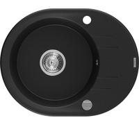 Kevin granite évier 1 avec égouttoir 586x458 mm, noir, siphon chrome (6517581005-77)