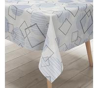 KEVKUS K231C Nappe en toile cirée - Carrés et cercles - Taille et forme au choix - Envoi sans pli + enroulée sur un manchon en carton - Bleu clair