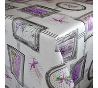 KEVKUS Nappe en toile cirée 160 cm de largeur B9047-01 - Motif lavande - Cadre photo Provence été au choix en carré, rond, ovale (bord coupé (sans bordure), 160 x 180 cm rectangulaire)