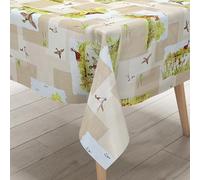 KEVKUS Nappe en toile cirée 670-1 - Beige - Motif chasse - Au choix - Rectangulaire, ronde ou ovale - Dimensions : ovale - 140 x 180 cm - Bord coupé