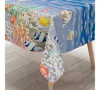 KEVKUS Nappe en toile cirée B2872-01 - Motif mers du Sud - Motif coraux et poissons au choix - Rectangulaire, ronde ou ovale - Dimensions : ovale 120 x 160 cm - Avec bande passepoilée