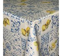 KEVKUS Nappe en toile cirée C144701 - Carreaux de mosaïque bleus - Rectangulaire et ovale - Bord : bord coupé (sans bordure) - 140 x 300 cm